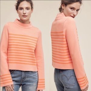 Anthro Moth Structured Striped Bell Sleeve Sweater